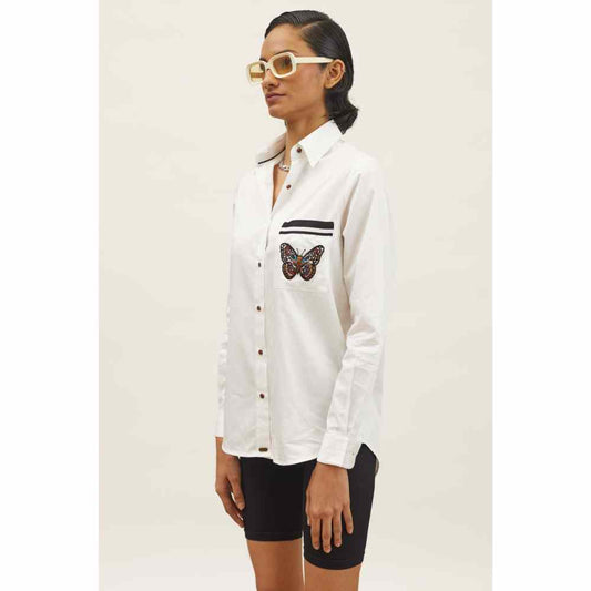 Pallavi Swadi PLV Garden White Butterfly Shirt