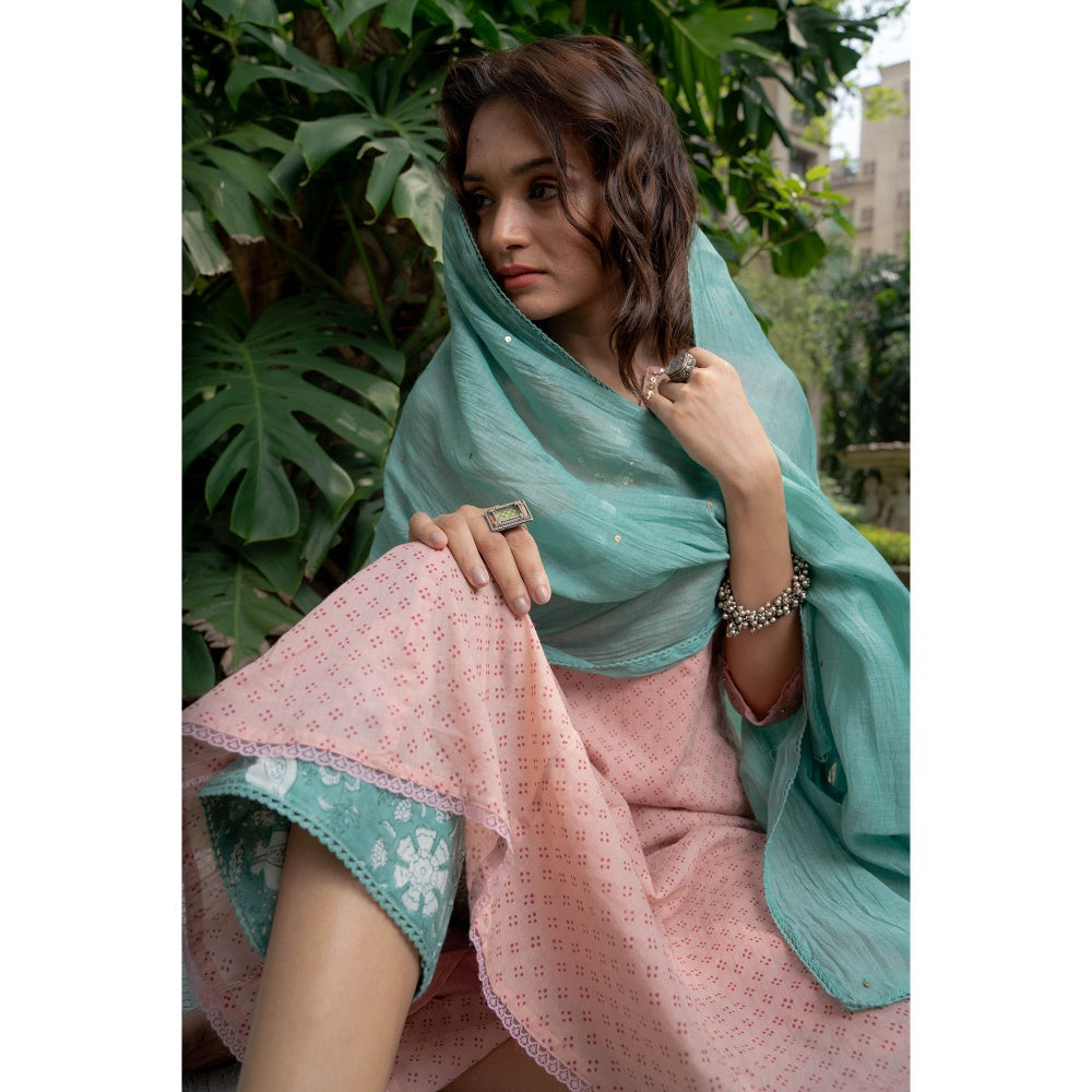 PANTS AND PAJAMAS Aqua Sequin Embroidered Chanderi Dupatta