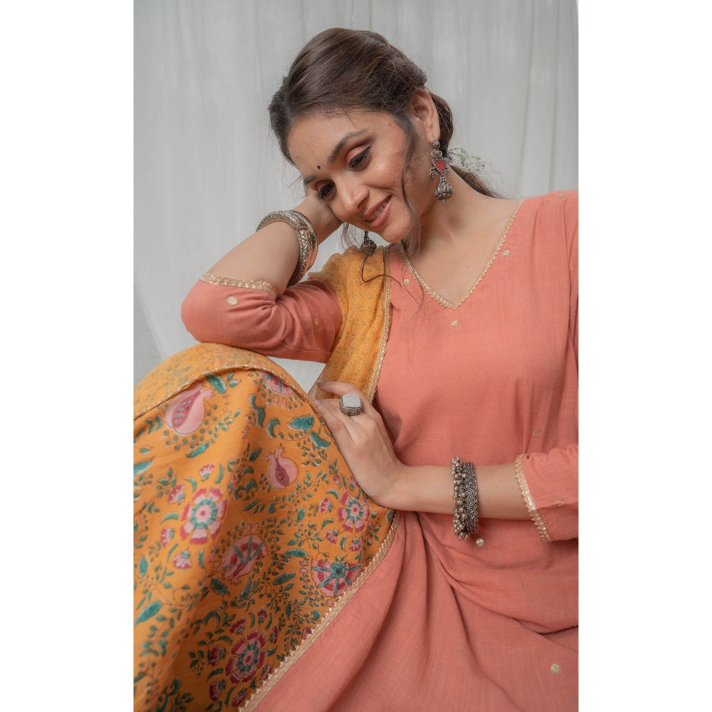 PANTS AND PAJAMAS Mustard Block Printed Kota Dupatta