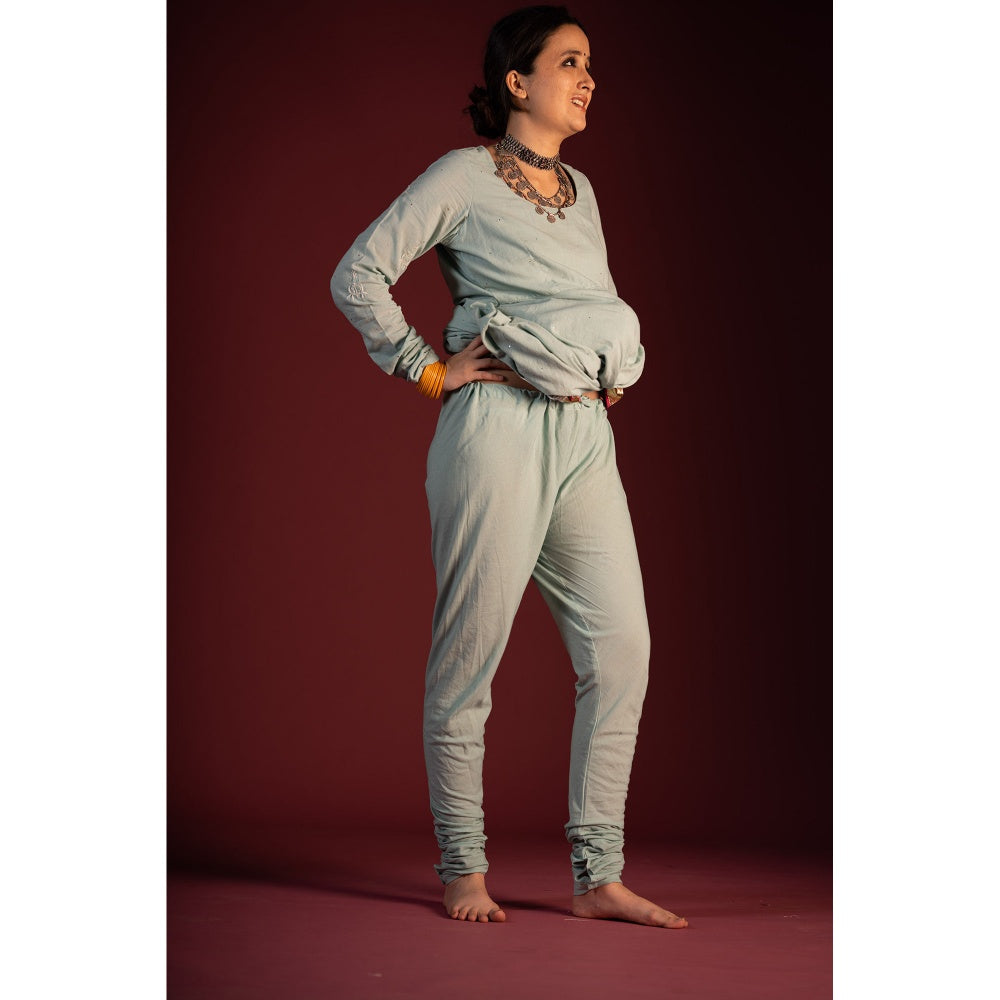 PANTS AND PAJAMAS Blue Arun Foil Print Dupatta