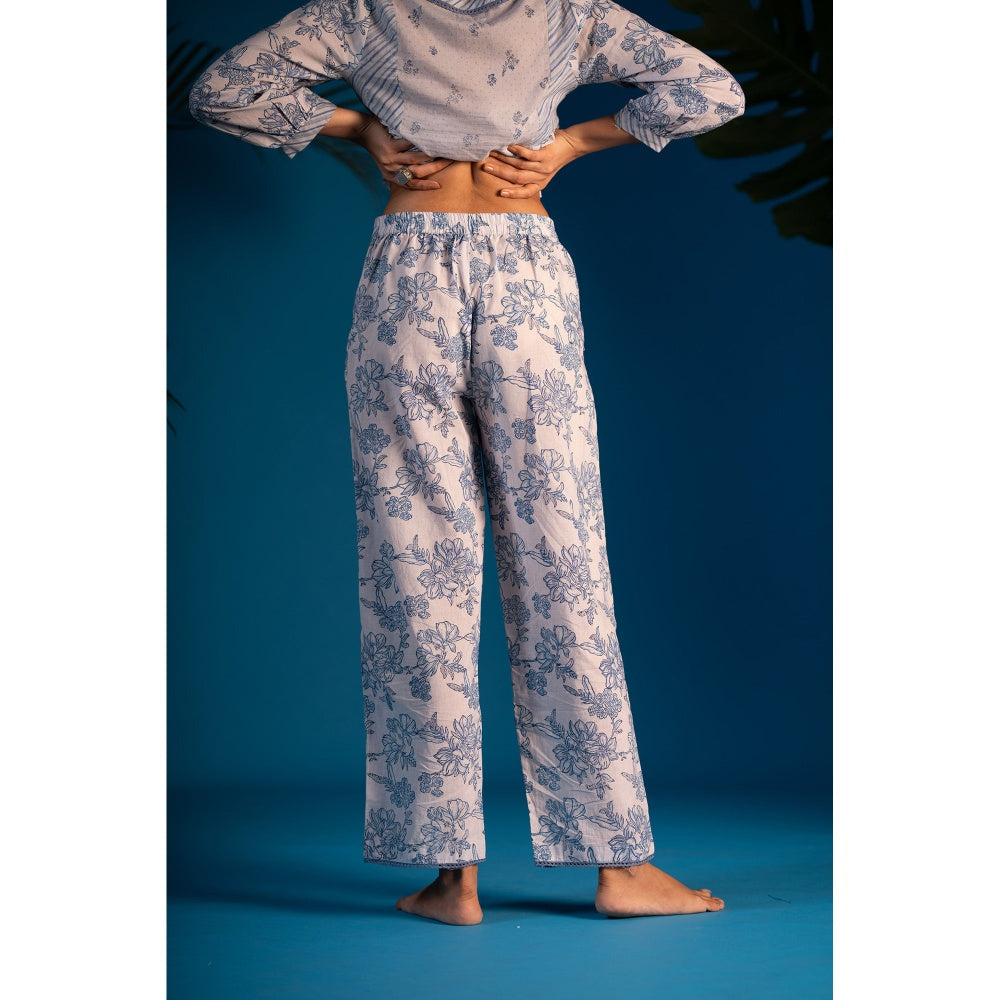 PANTS AND PAJAMAS Blue Nora Block Printed Cotton Top