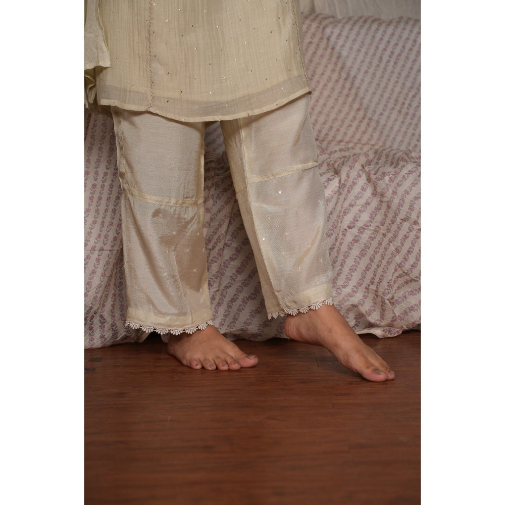 PANTS AND PAJAMAS Sege Green Chikan Embroidered Kurta (Set of 3)