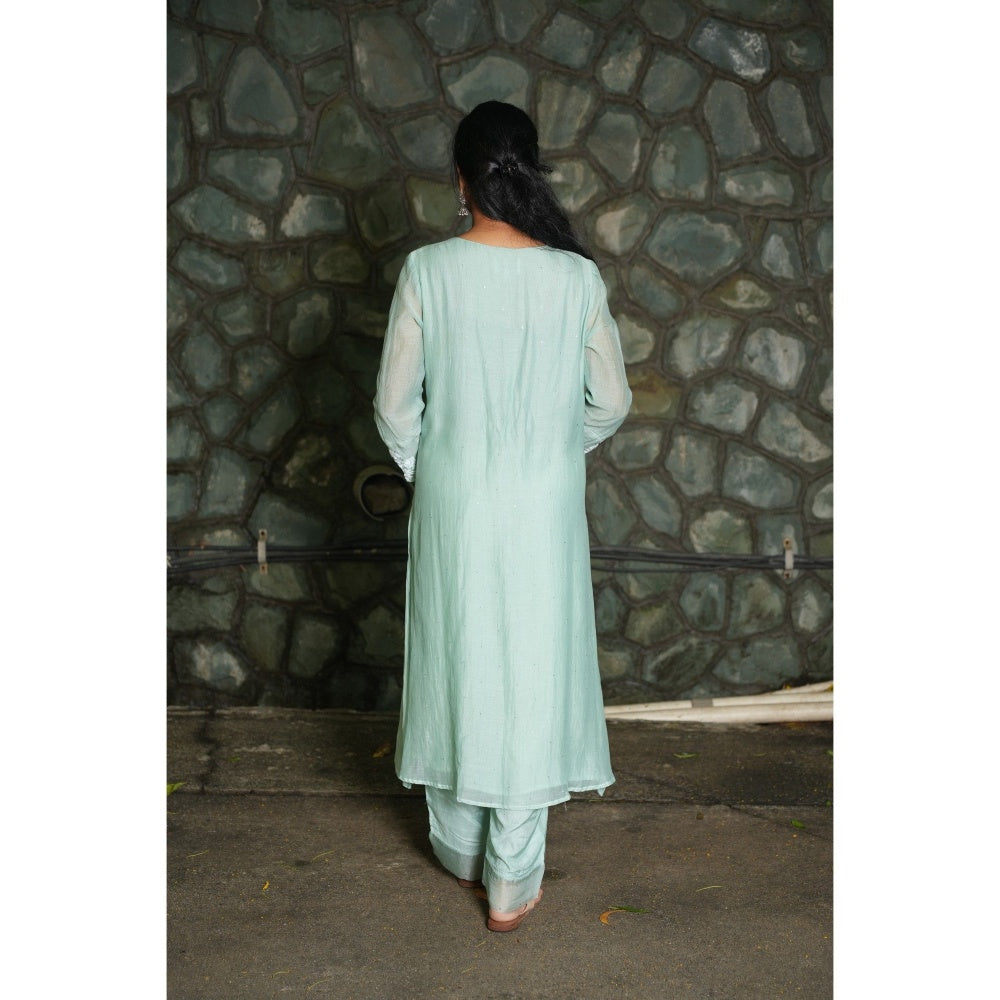 PANTS AND PAJAMAS Aqua Chanderi and Organza (Set of 3)