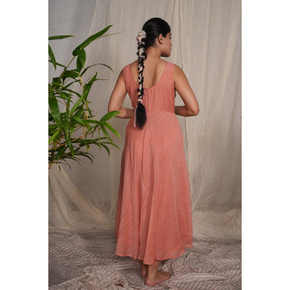 PANTS AND PAJAMAS Peach Chikan Chanderi Mull Dress