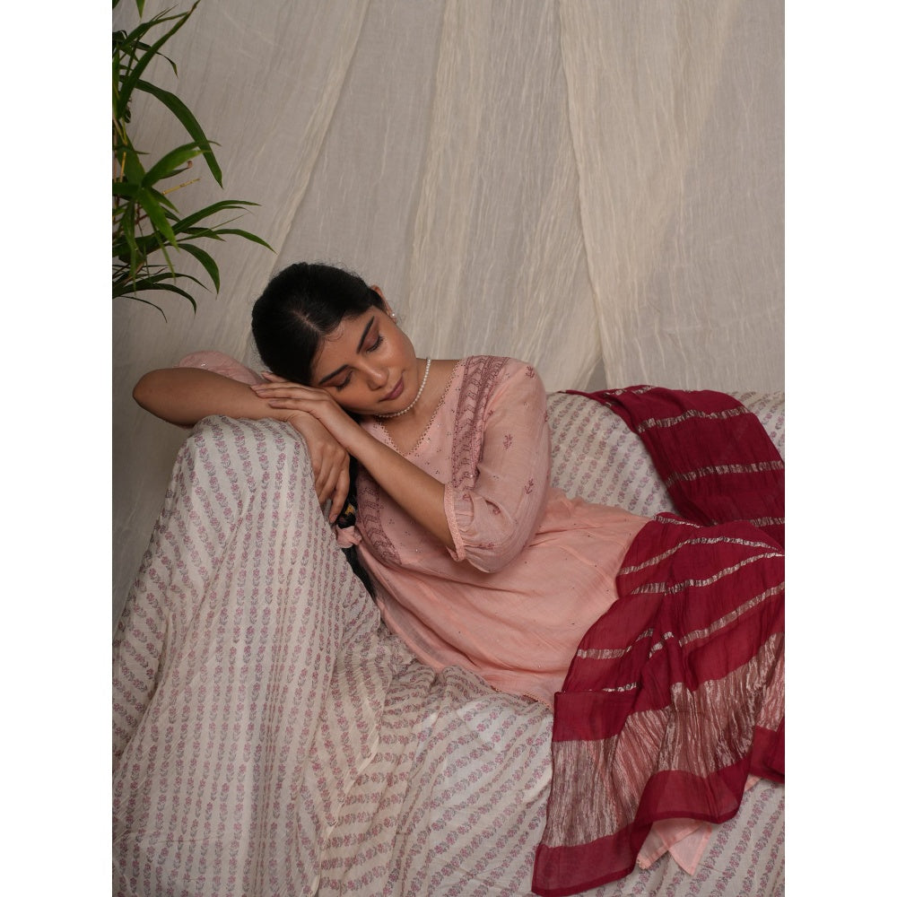 PANTS AND PAJAMAS Maroon Chanderi Dupatta