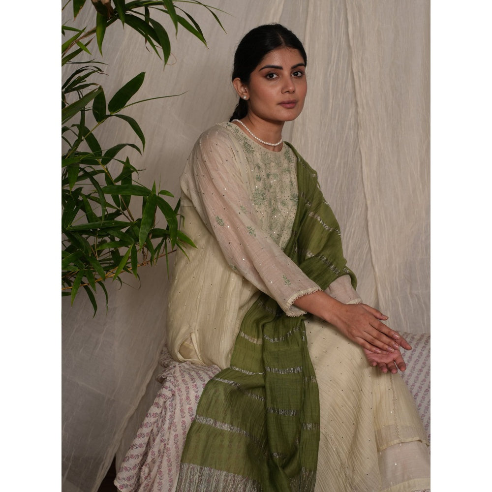 PANTS AND PAJAMAS Mehendi Green Chanderi Dupatta