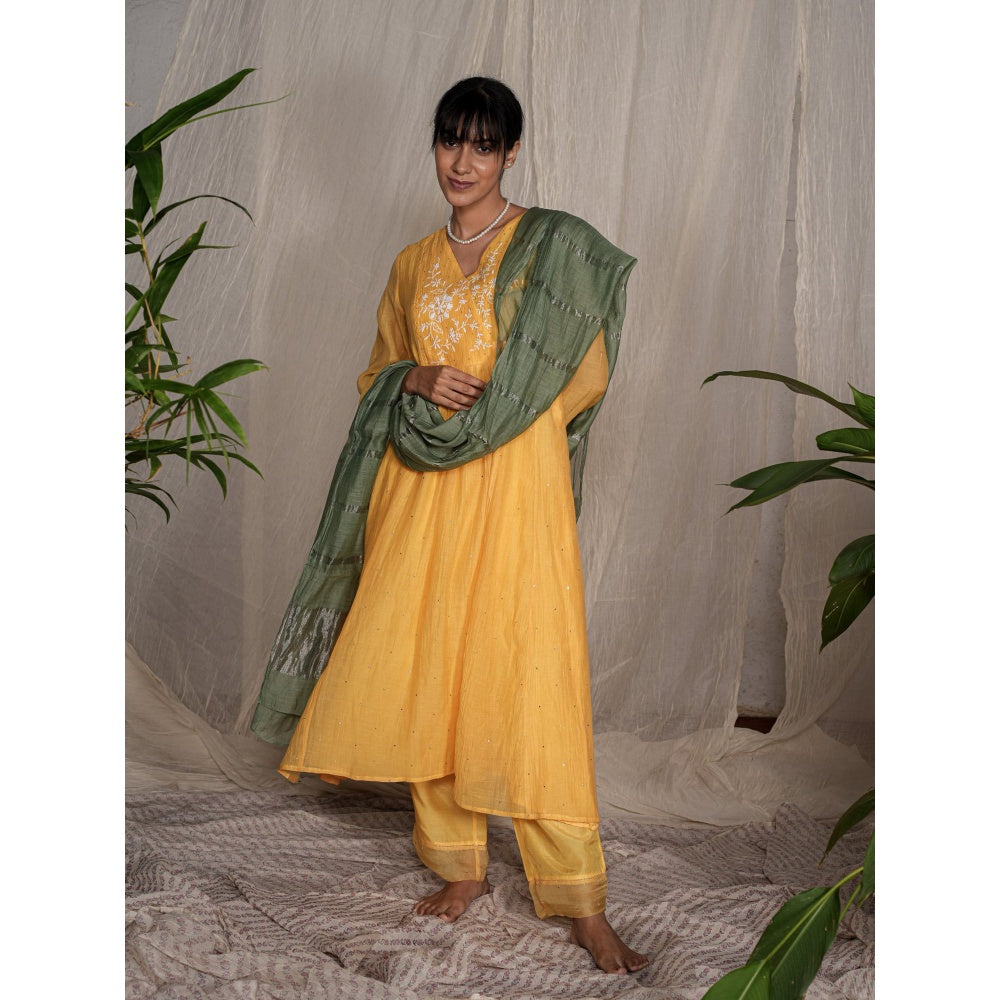 PANTS AND PAJAMAS Moss Green Chanderi Dupatta