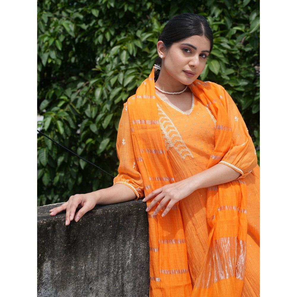 PANTS AND PAJAMAS Orange Chanderi Dupatta