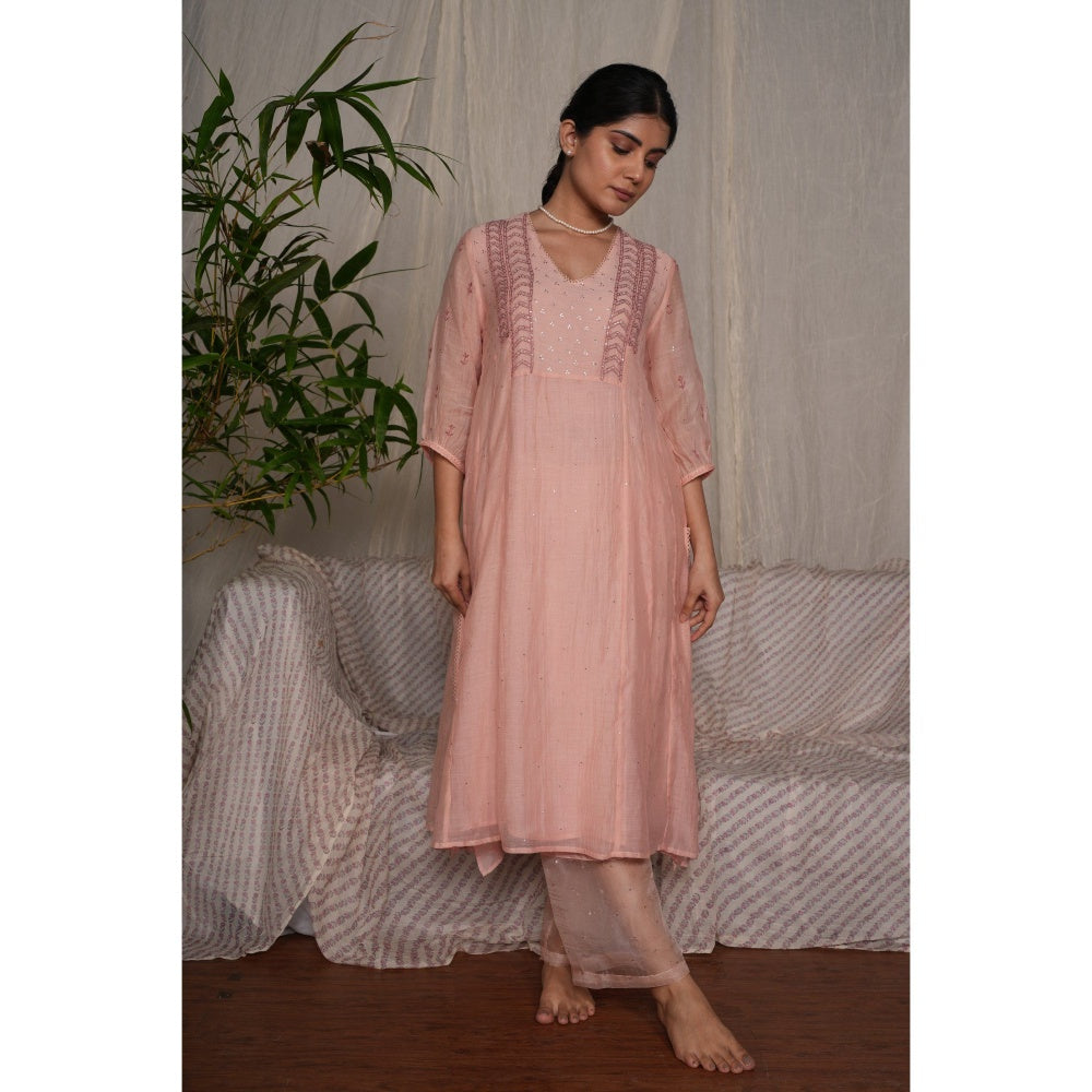 PANTS AND PAJAMAS Blush Pink Cotton Silk Pant