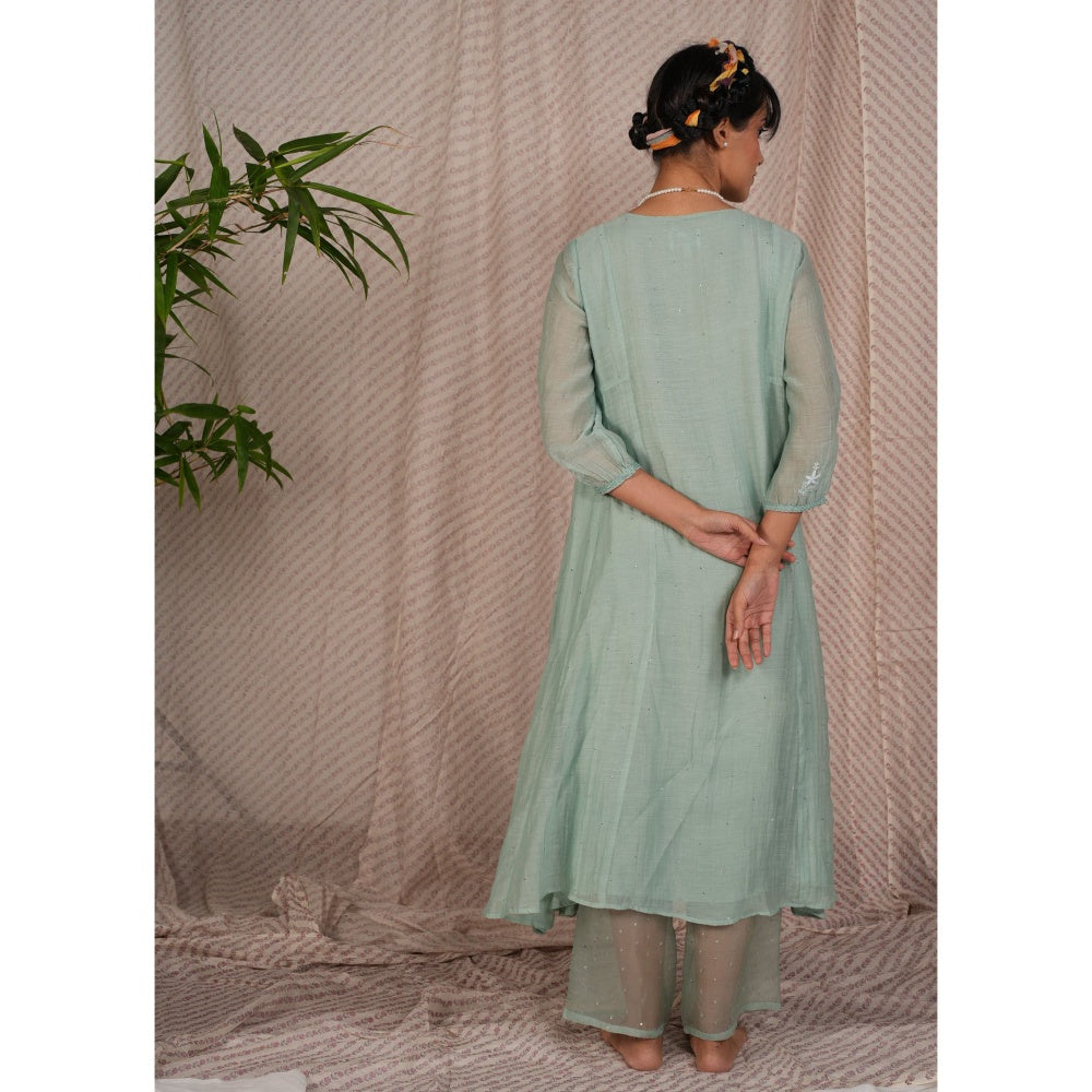 PANTS AND PAJAMAS Aqua Cotton Silk Pant