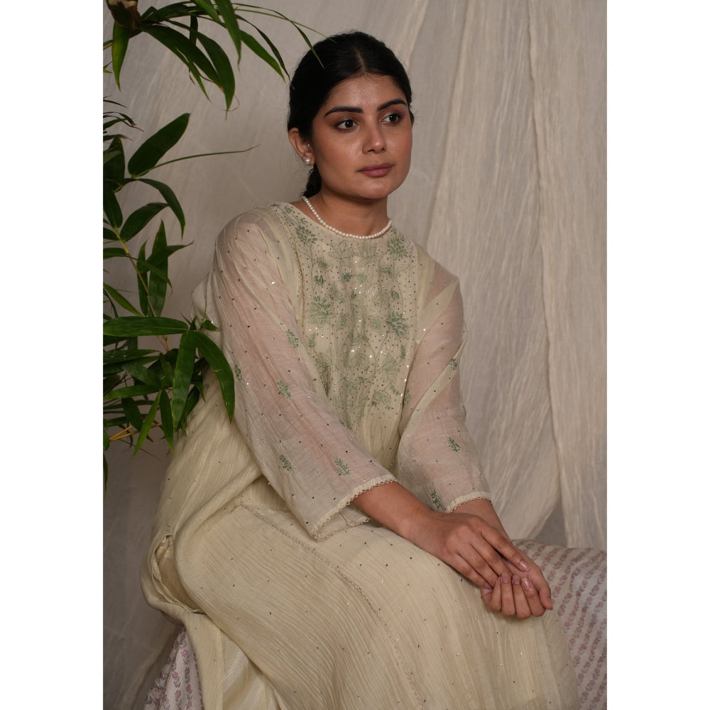 PANTS AND PAJAMAS Sege Cream Cotton Silk Pant