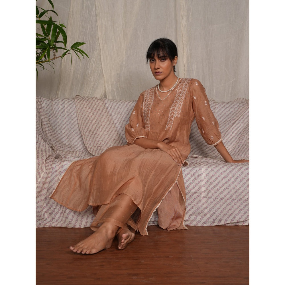 PANTS AND PAJAMAS Beige Cotton Silk Pant
