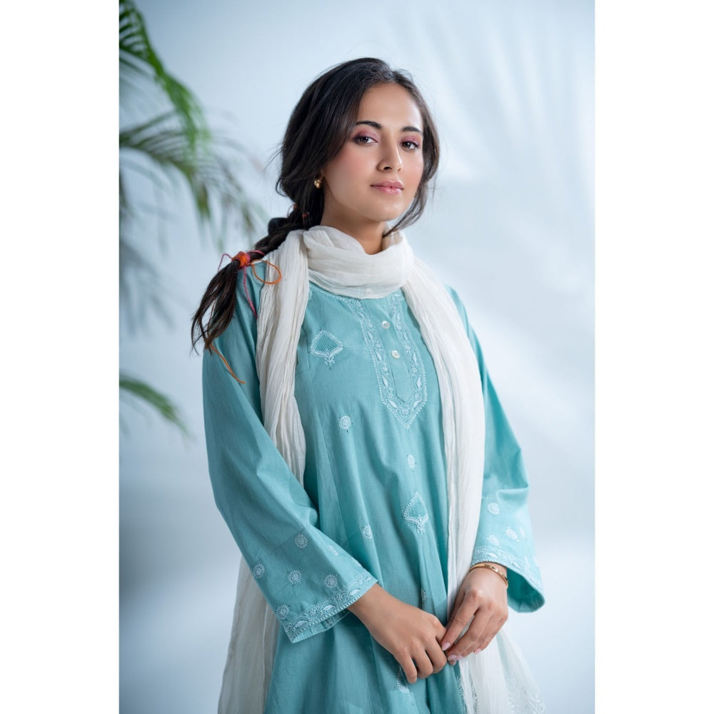 PANTS AND PAJAMAS Misty White Chikan Chanderi Dupatta