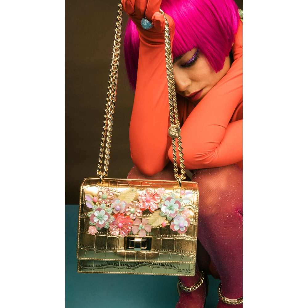 Papa Don't Preach by Shubhika Gold Floral Crossbody Bag
