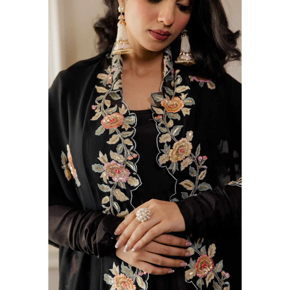 Paulmi Harsh Black Anarkali with Chudi Sleeves (Set of 3)