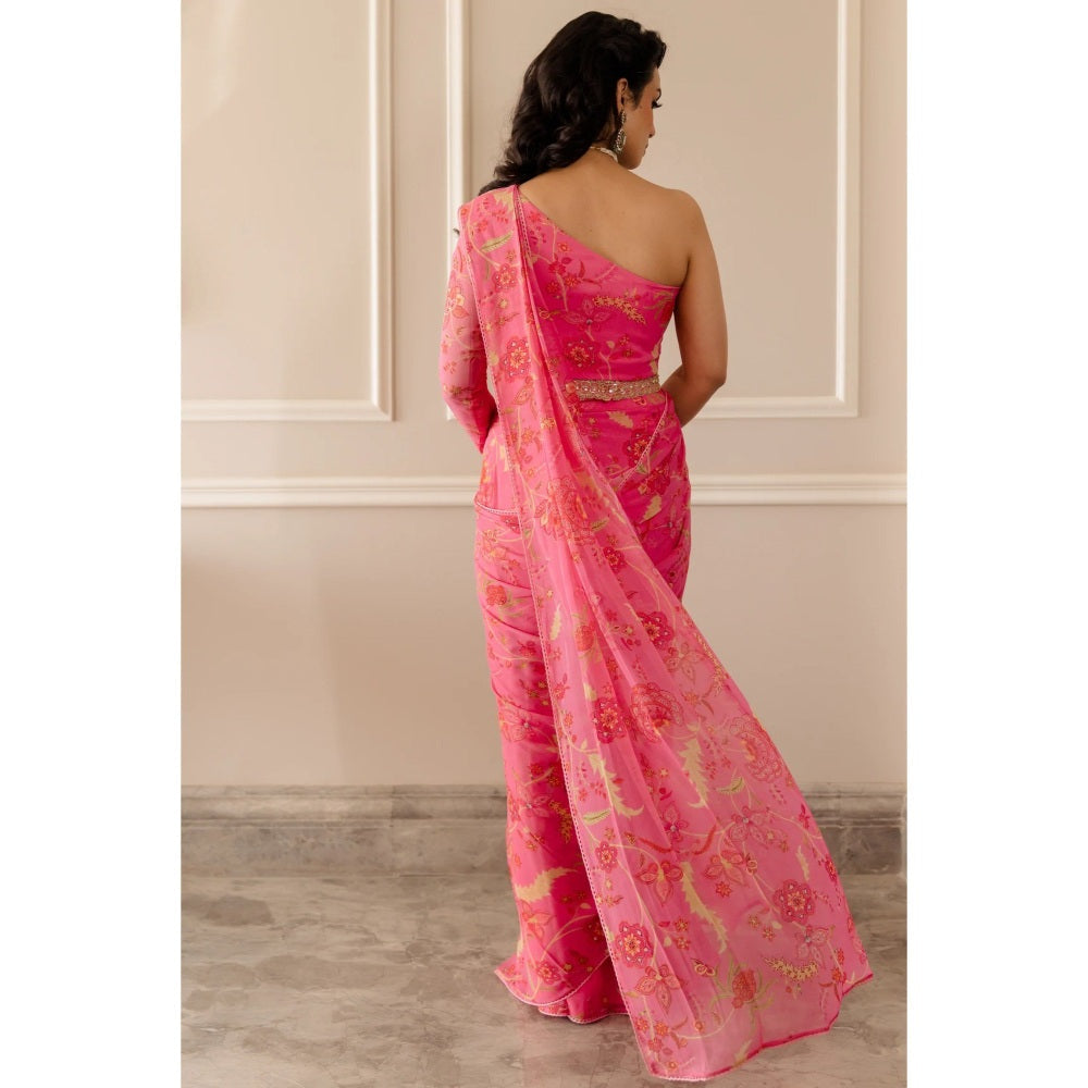 Paulmi Harsh Fuschia Pink Pre-Draped Stitched Saree with Stitched