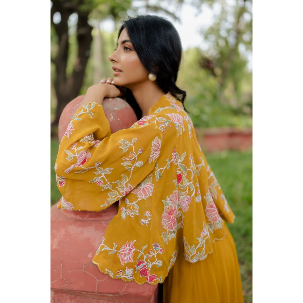 Paulmi & Harsh Floral and Anar Printed Ochre Yellow (Set of 4)