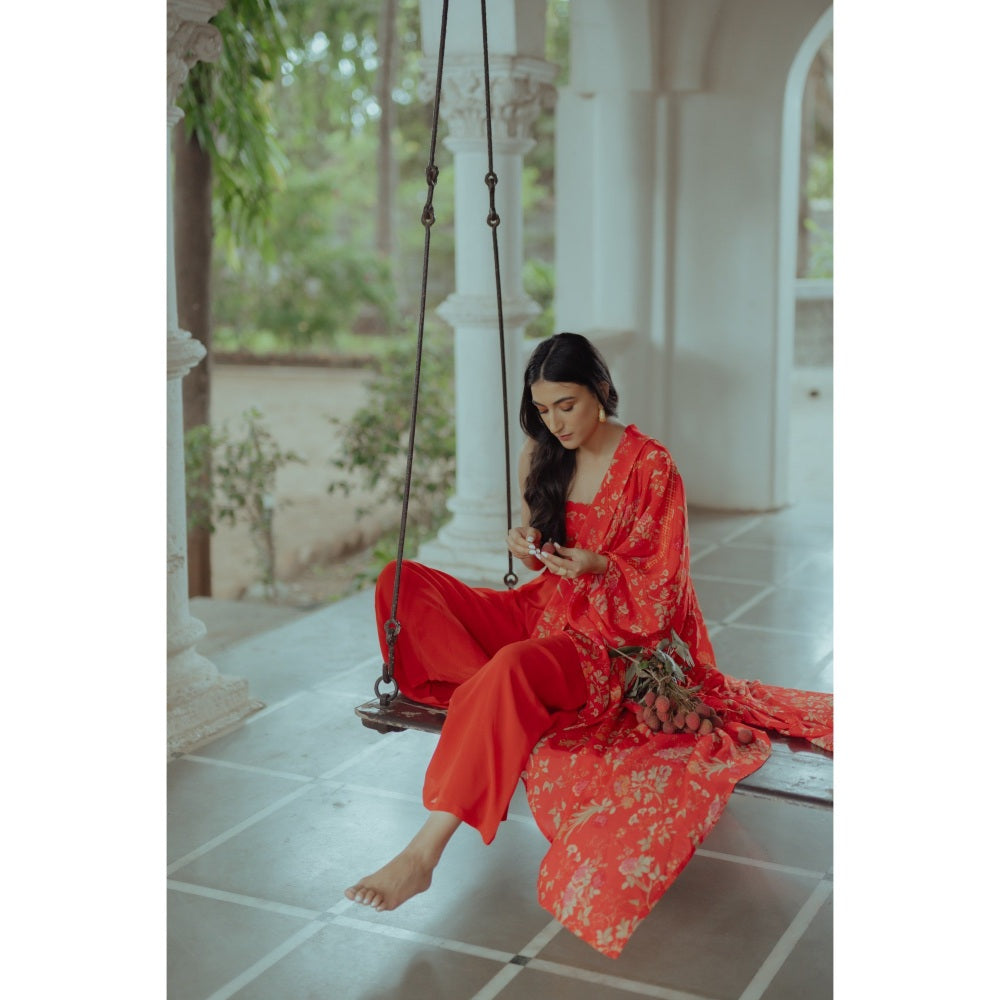 Paulmi & Harsh Poppy Red Rose Printed Fusion (Set of 3)