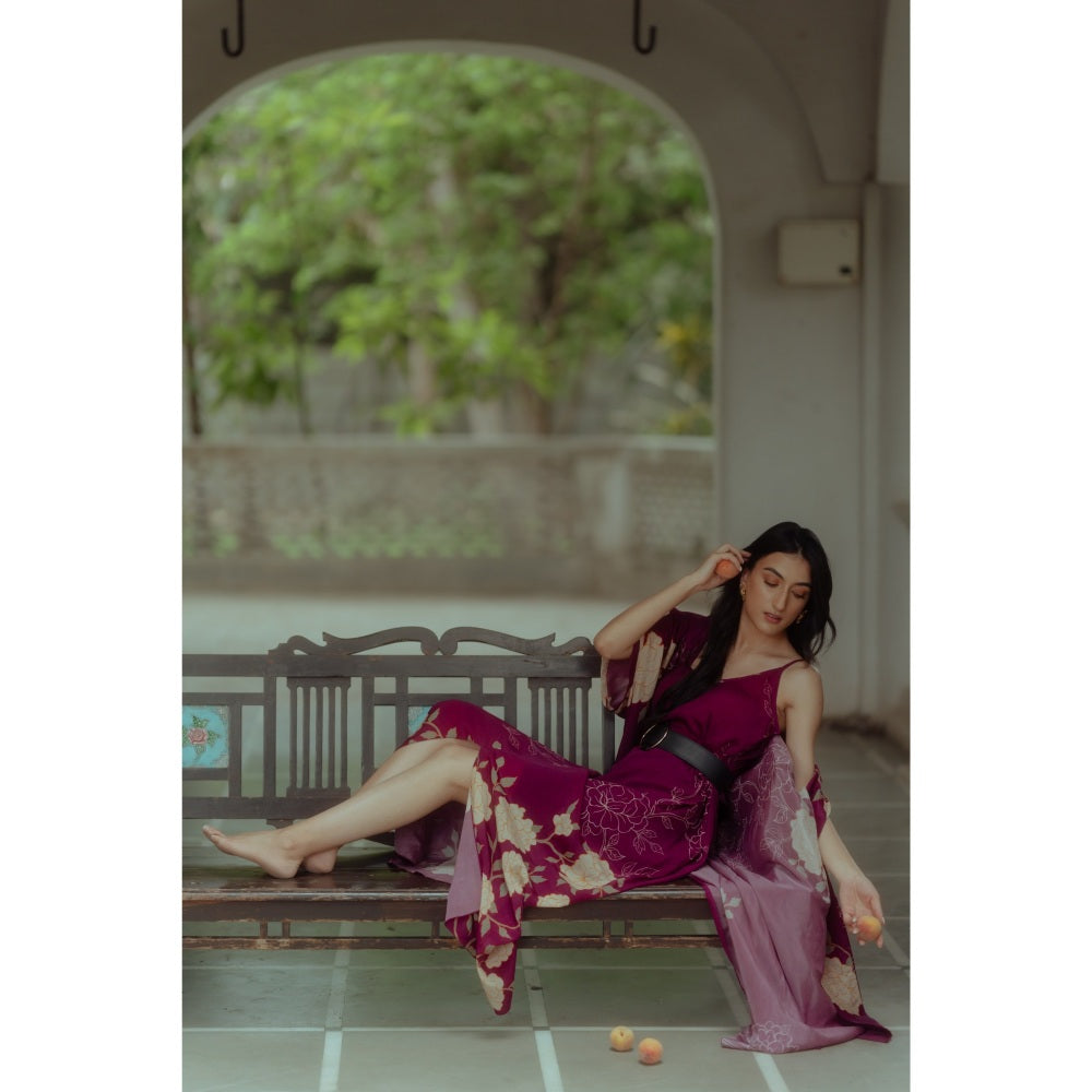 Paulmi & Harsh Grape Print Slit Maxi (Set of 3)