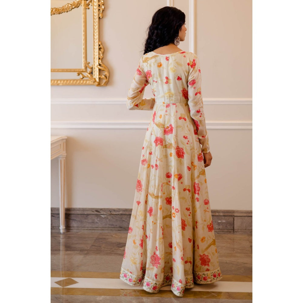 Paulmi & Harsh Ivory Chintz Anarkali with Dupatta (Set of 2)