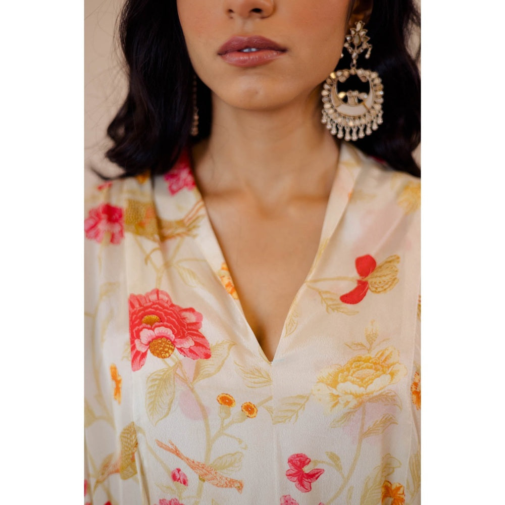 Paulmi & Harsh Ivory Floral Draped Kurta with Sharara (Set of 2)