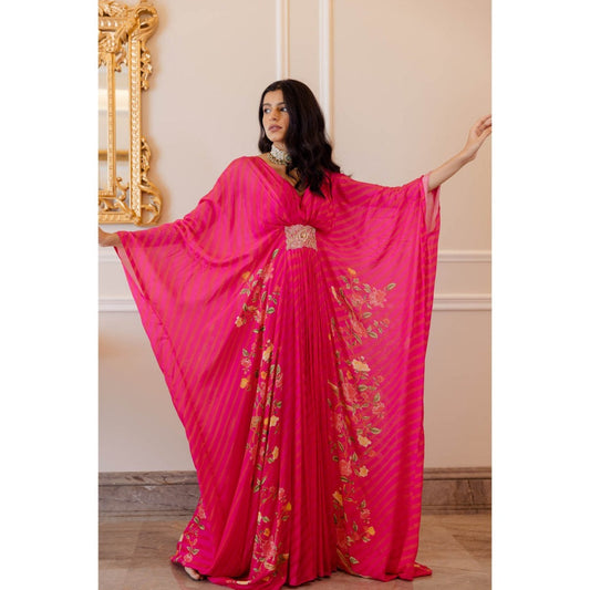 Paulmi & Harsh Hot Pink Leheriya Kaftan