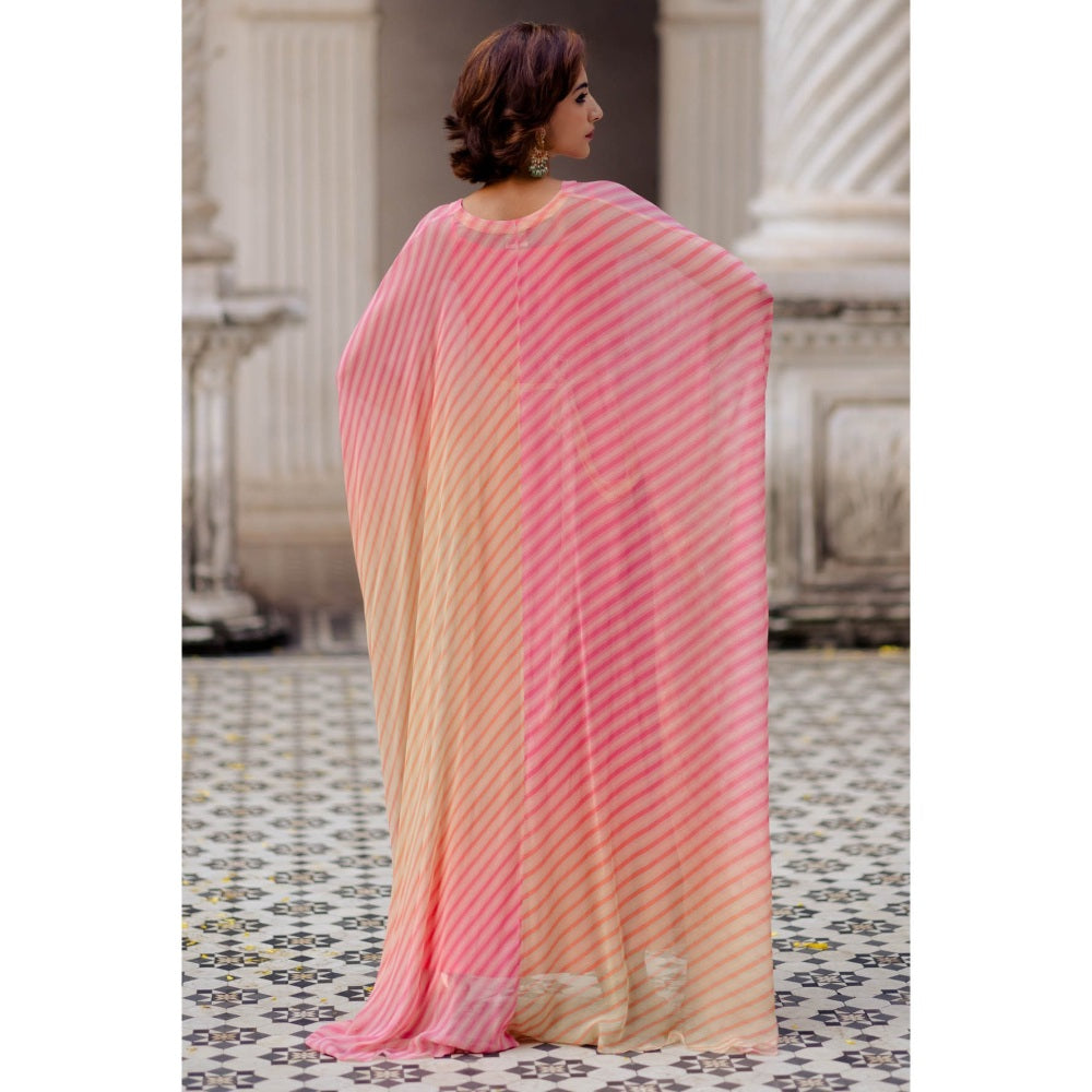 Paulmi & Harsh Pink Ombre Leheriya Kaftan (Set of 2)