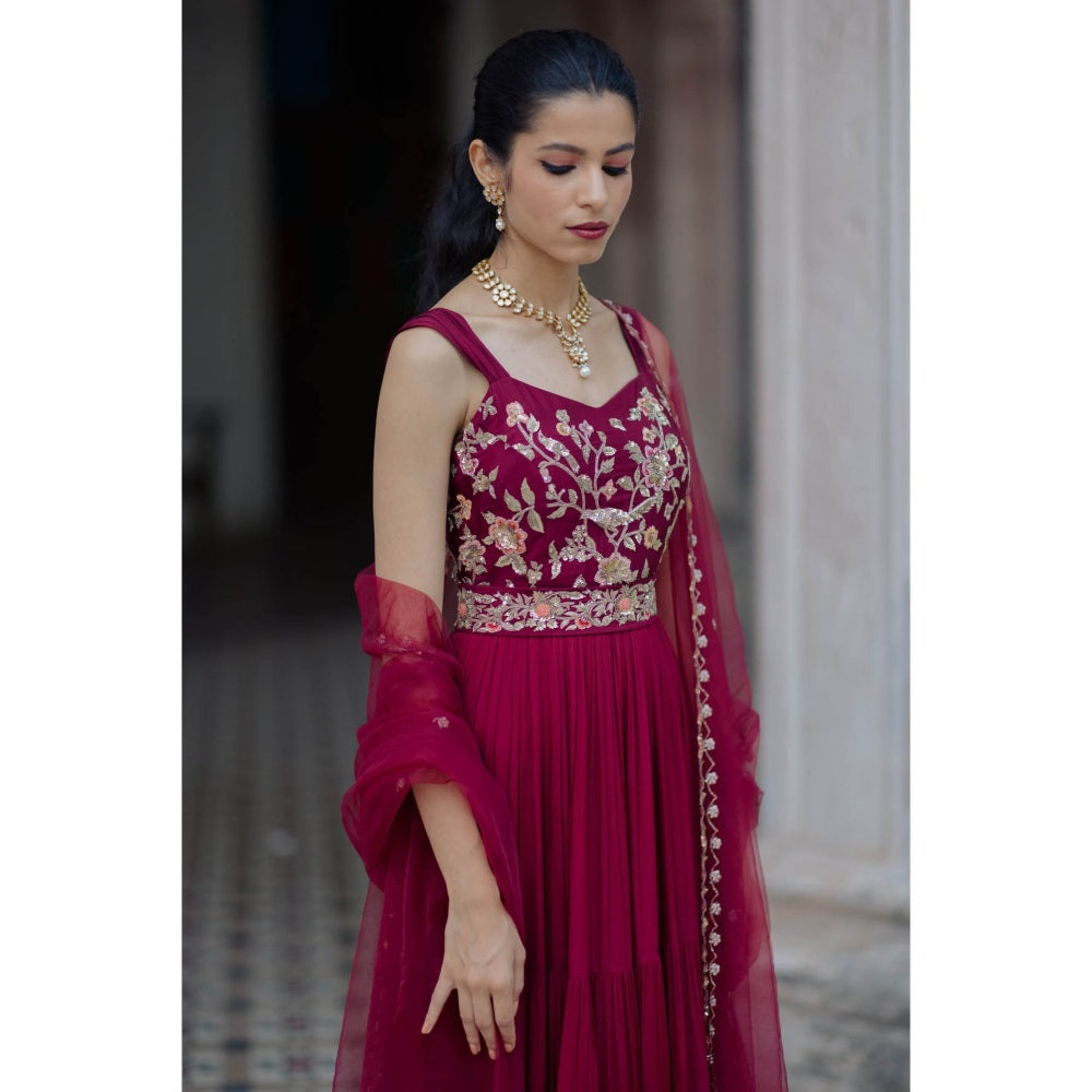 Paulmi & Harsh Jamuni Layered Maxi Dress (Set of 2)