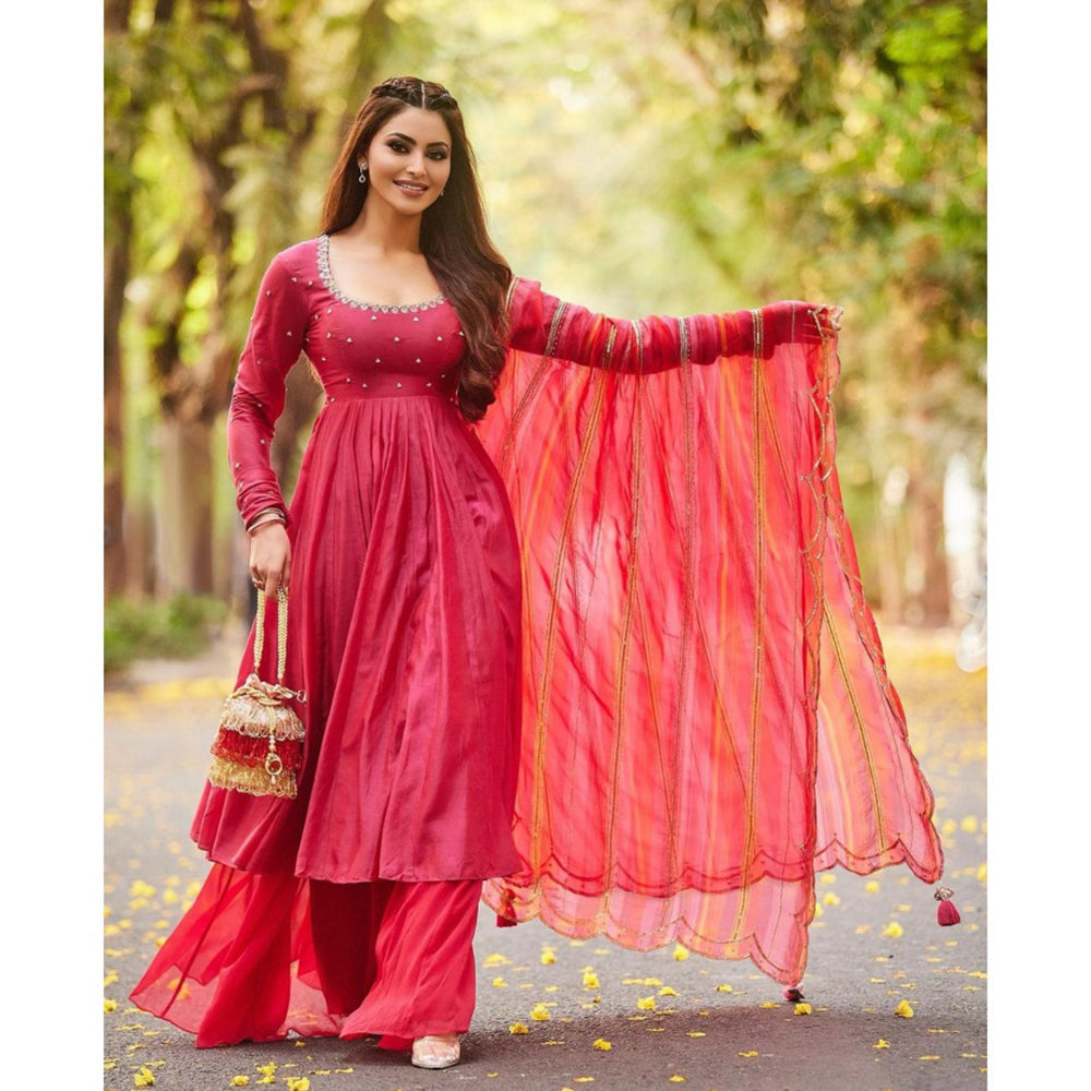 Paulmi & Harsh Rani Pink Embroidered Anarkali (Set of 3)