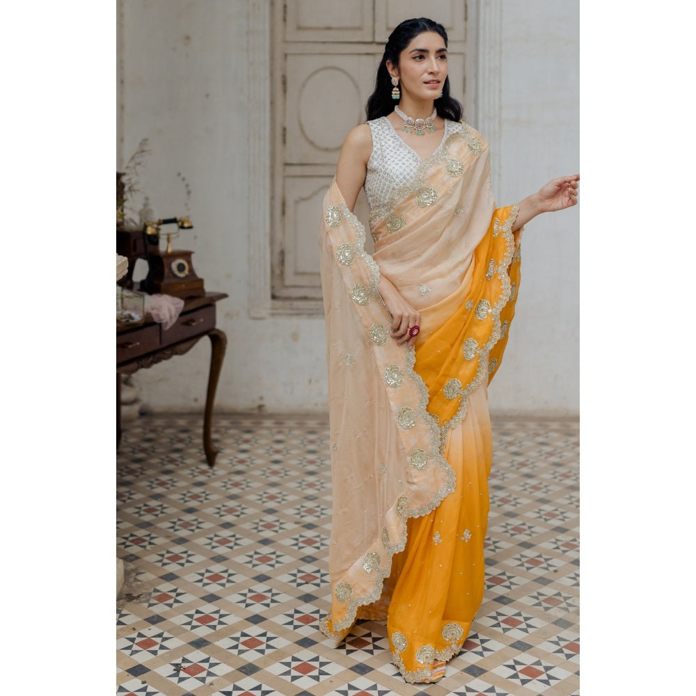 Paulmi & Harsh Milky Kesari Saree with Blouse (Set of 2)