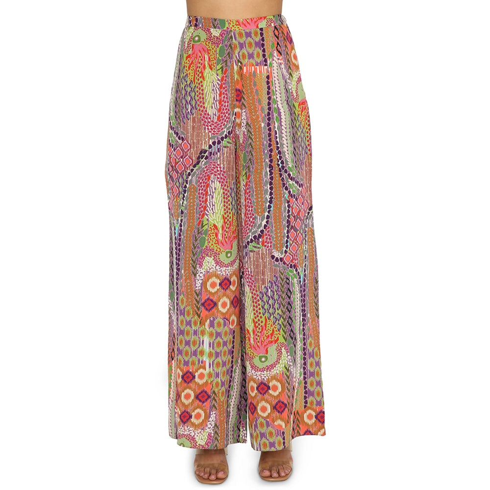 PS Pret by Payal Singhal Noorain African Print Crepe Top and Palazzo with Tasselled Necklace (Set of 3)