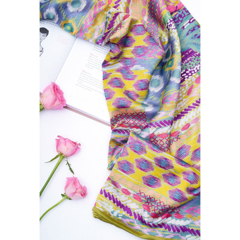 PS Accessories by Payal Singhal Payal Singhal Lime African Print Multi Colour Silkmul Full Width Scarf