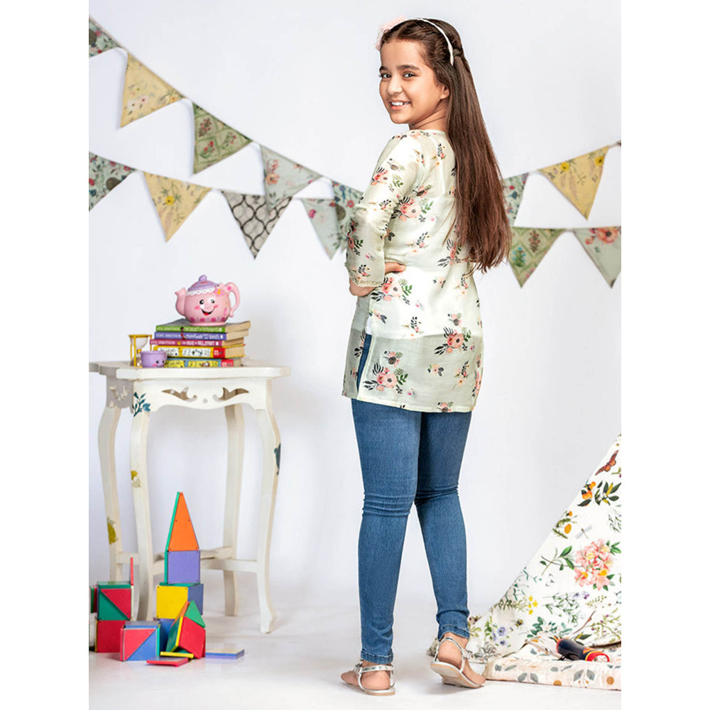 PS Kids By Payal Singhal Powder Blue Printed Silkmul Tunic