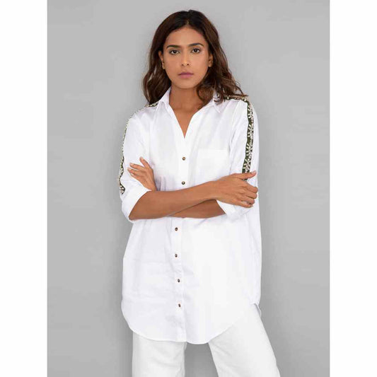 Pallavi Swadi White Swarovski Ribbon Shirt