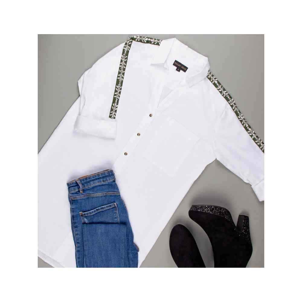 Pallavi Swadi White Swarovski Ribbon Shirt
