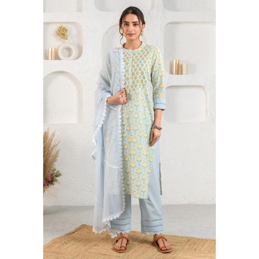 Prakriti Jaipur Blue Pintucked Yoke Kurta (Set of 3) – Nykaa Fashion