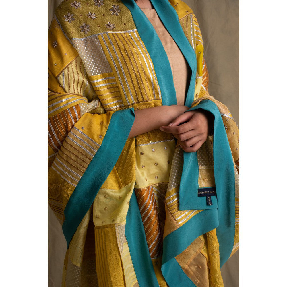 PRIYANKA RAAJIV Alar Heritage Yellow and Blue Patchwork Dupatta