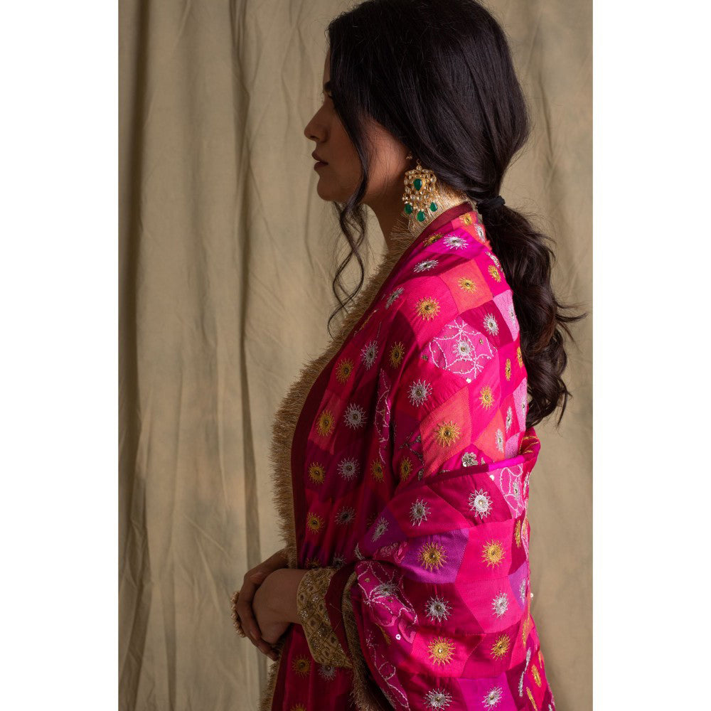 PRIYANKA RAAJIV Gulaabee Shaded Pink Patchwork Dupatta
