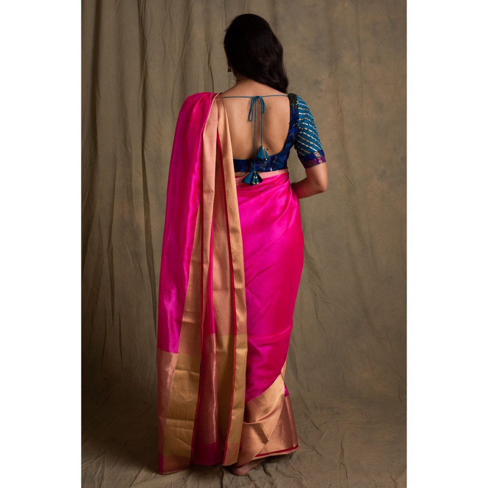 PRIYANKA RAAJIV Ambar Blue Silk Brocade Blouse