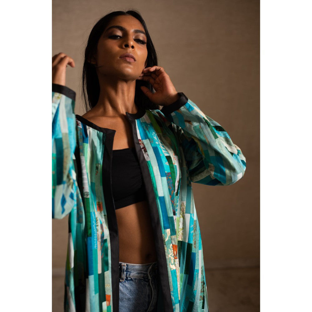 PRIYANKA RAAJIV Amvi Blue Patchwork Heritage Jacket