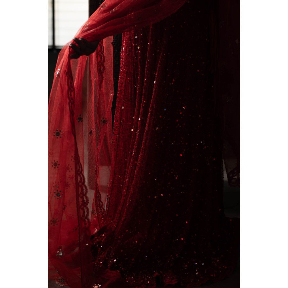 PRIYANKA RAAJIV Aheli Sequin Hand Embroidered Lehenga (Set of 3)