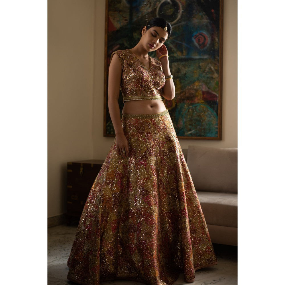 PRIYANKA RAAJIV Sharad Silk and Sequin Lehenga Blouse and Dupatta (Set of 3)