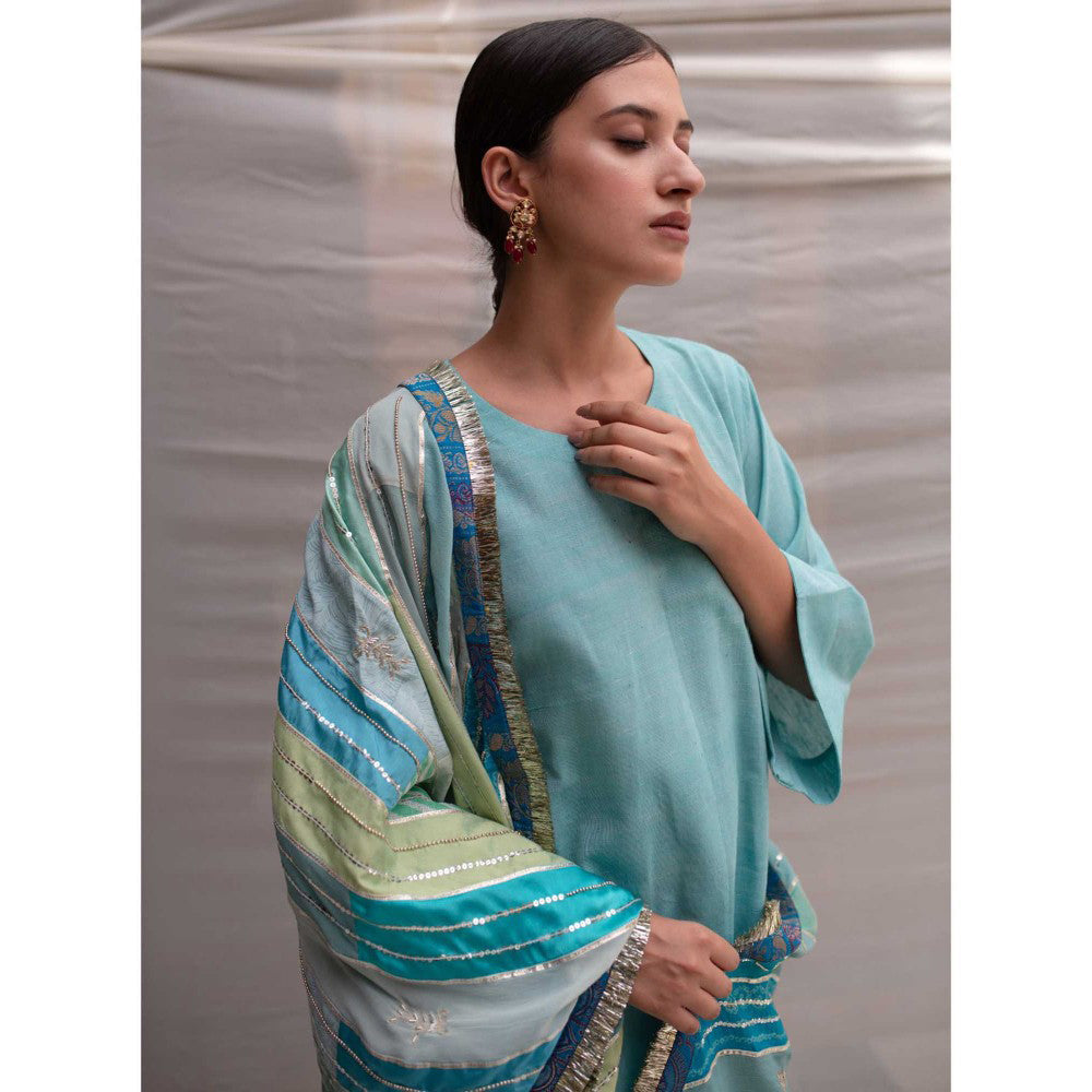 PRIYANKA RAAJIV Maheshwari Teal Patchwork Dupatta