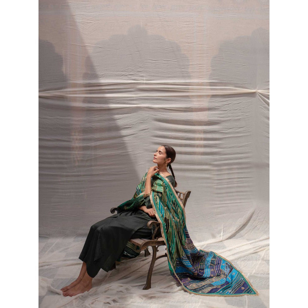 PRIYANKA RAAJIV Meenakshi Green and Blue Patchwork Dupatta
