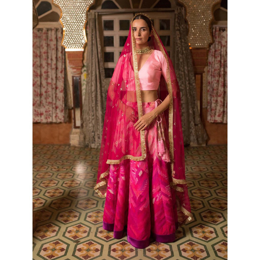 PRIYANKA RAAJIV Indira Ombre Patchwork Lehenga (Set of 3)