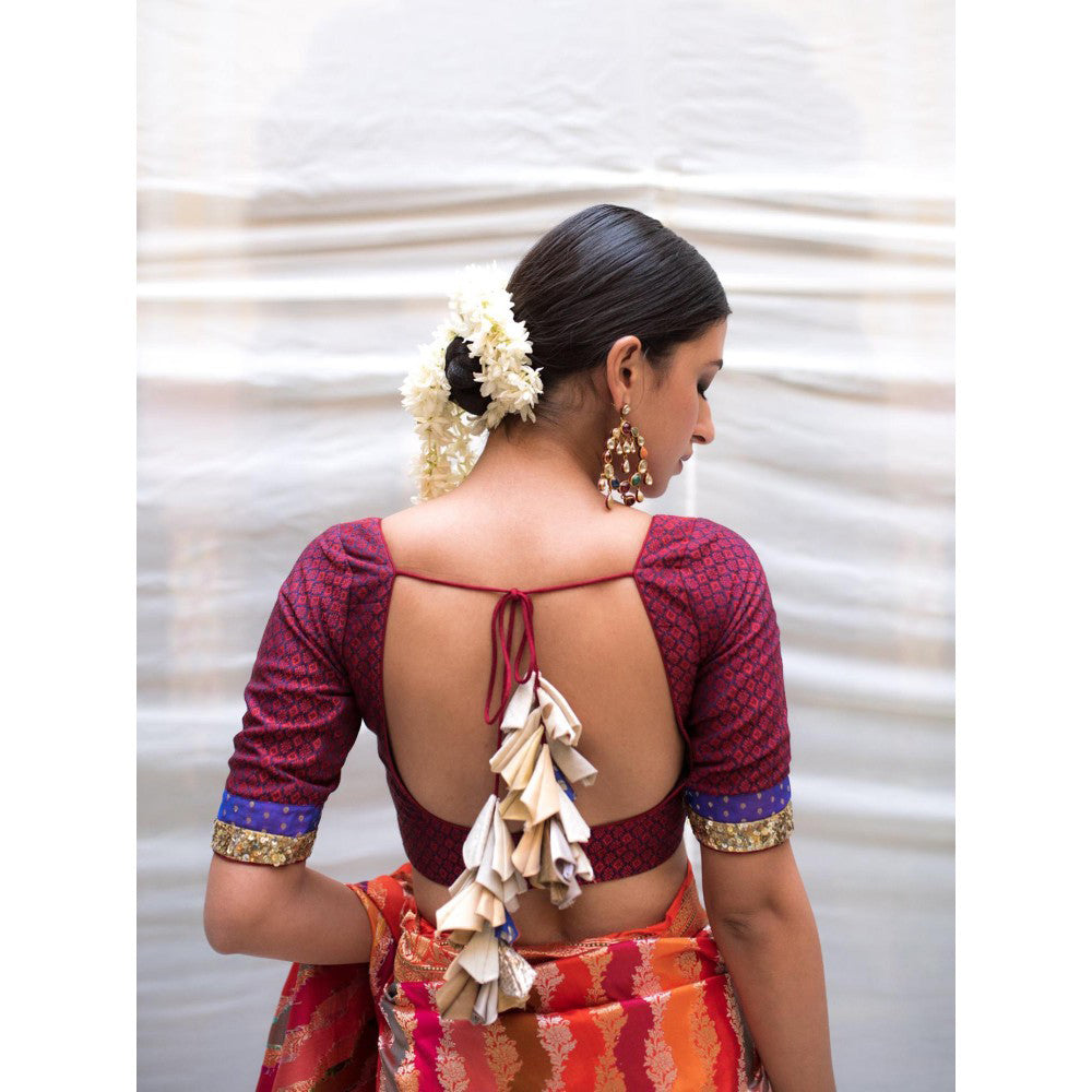 PRIYANKA RAAJIV Reecha Maroon Cotton Silk Khan Blouse