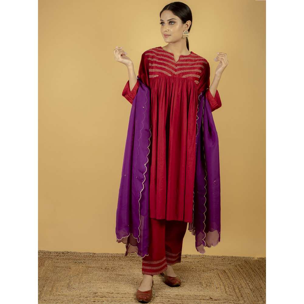 Priya Chaudhary Maroon Red Cotton Pants