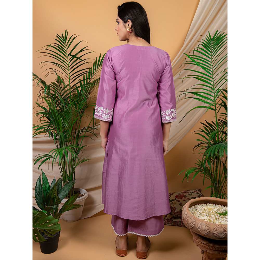 Priya Chaudhary Purple Embroidered Kurta and Palazzo with Dupatta (Set of 3)