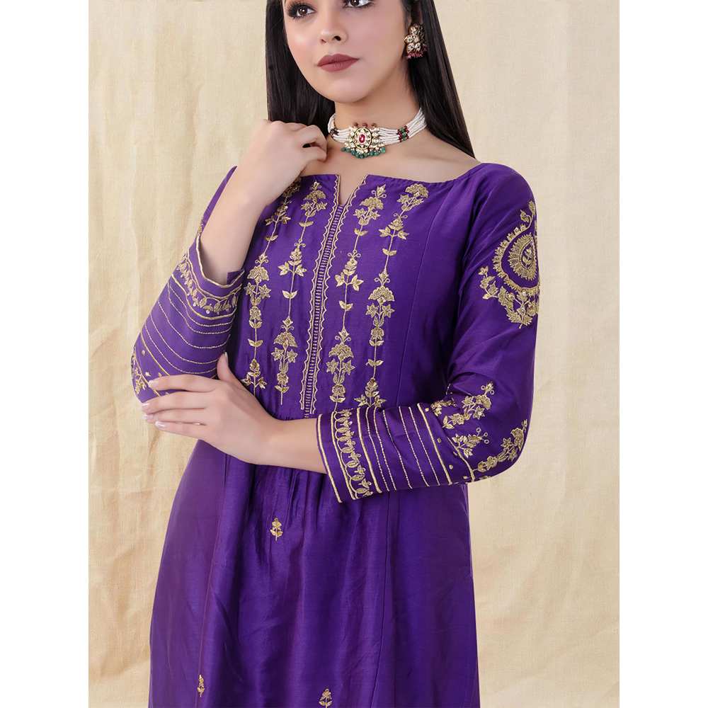 Priya Chaudhary Purple Embroidered Kurta and Palazzo (Set of 2)