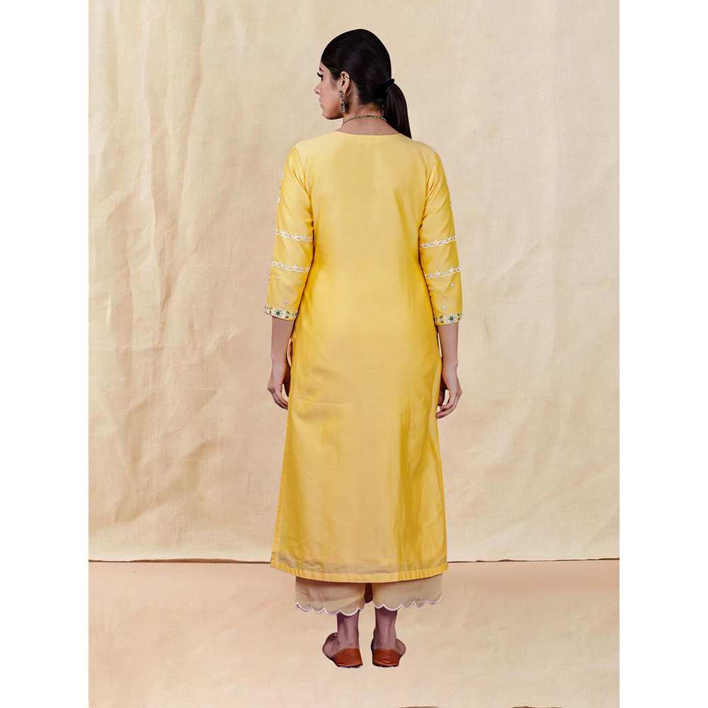 Priya Chaudhary Yellow Embroidered Kurta and Palazzo with Dupatta (Set of 3)